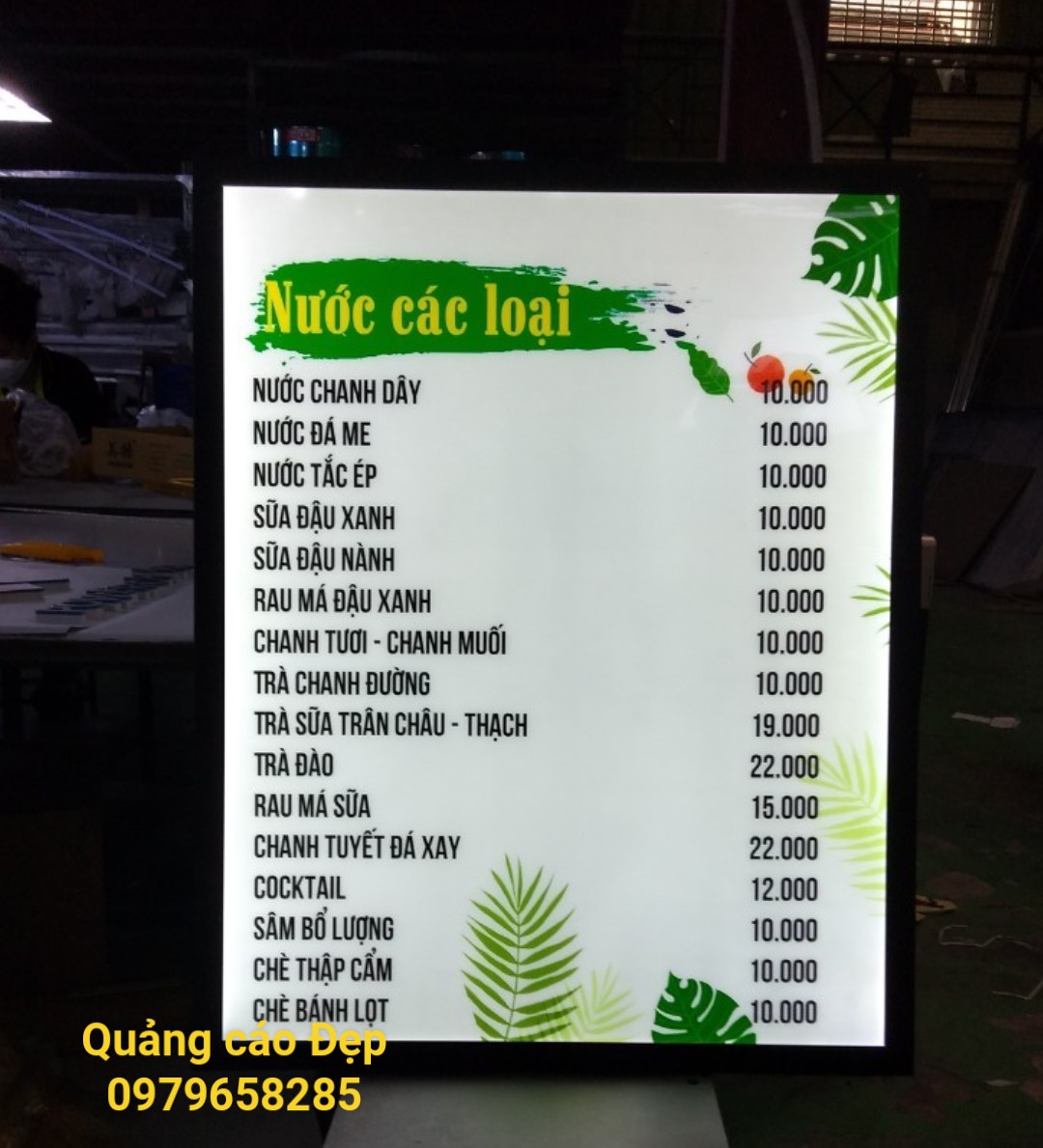 Hộp Đèn led Menu nước siêu mỏng