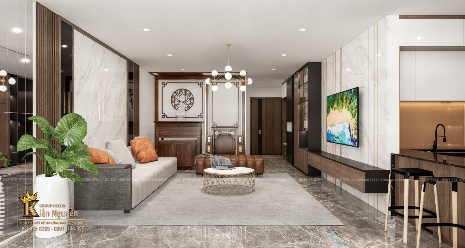 Nội thất phòng  khách căn hộ mẫu 001